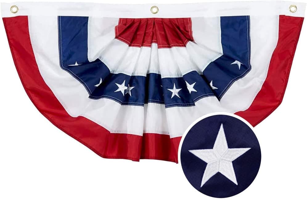USA Pleated Fan Flag 3X6 Ft American US Bunting Flag Patriotic Half Fan Banner Flag with Canvas Header and Brass Grommets for 4th of July Memorial Day Indoor Outdoor Decoration