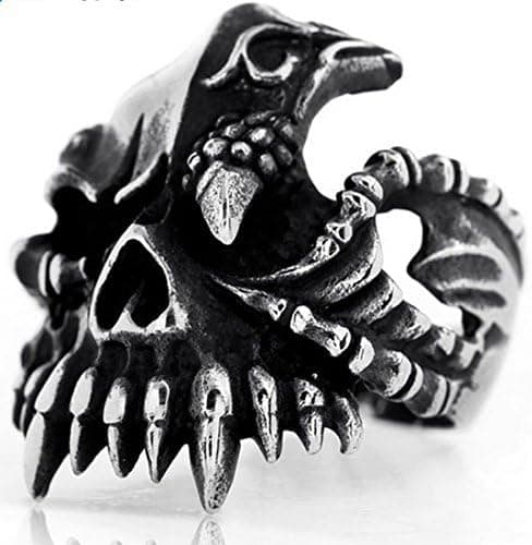 Elove Jewelry Black Silver, Stainless Steel, Gothic Skull Biker Men's Ring