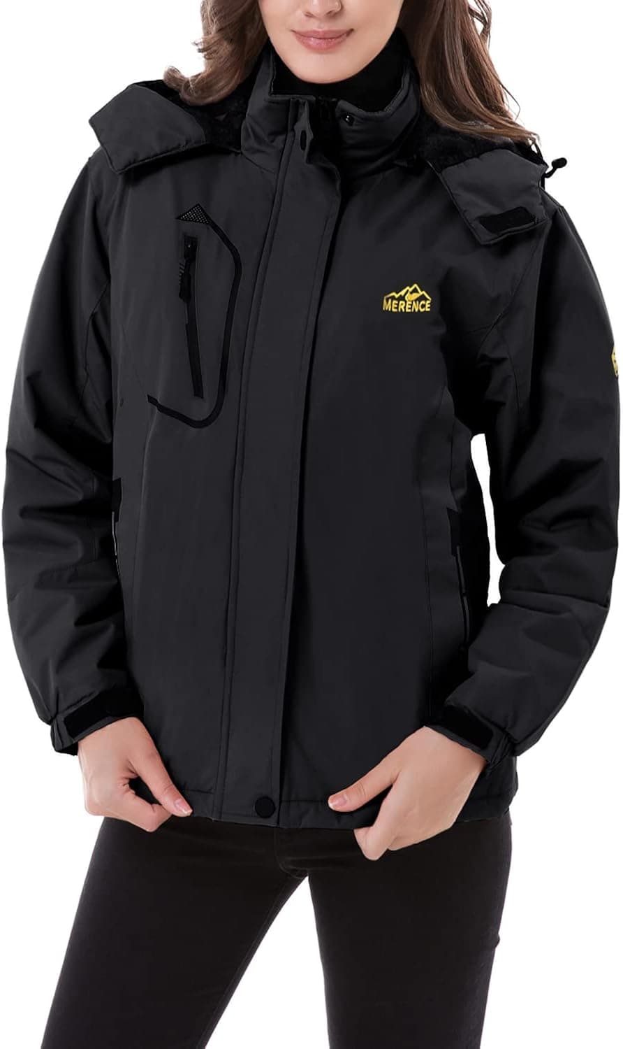 FANTURE Women's Mountain Waterproof Ski Jacket Windproof Rain Jacket U419WCFY029,Black,M