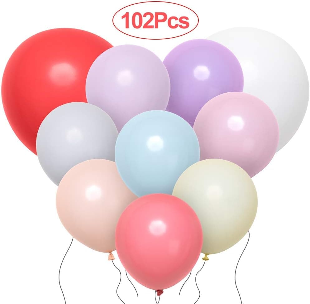 102Pcs Party Pastel Balloons with Balloon Garland Kit - 100Pcs of 10" Assorted Color Macaron Balloons | 2Pcs of 18" Large Macaron Balloons | Birthday Wedding Baby Shower Festival Party Decorations