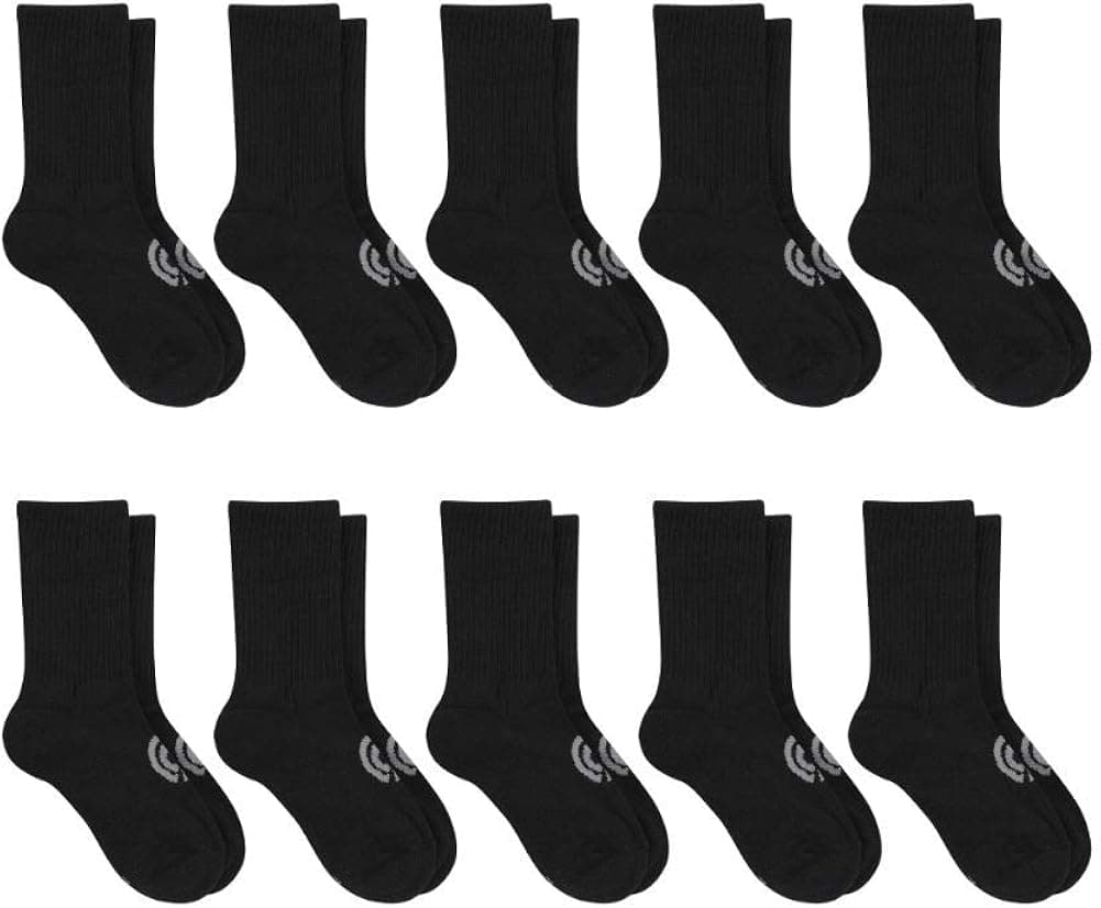 C9 Champion boys 10 Pack Black Crew Socks, Black, Large US