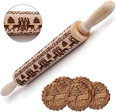 Aotuman Christmas Wooden Rolling Pins, 16.9'', For Cookies, Noodle Biscuit Fondant Cake