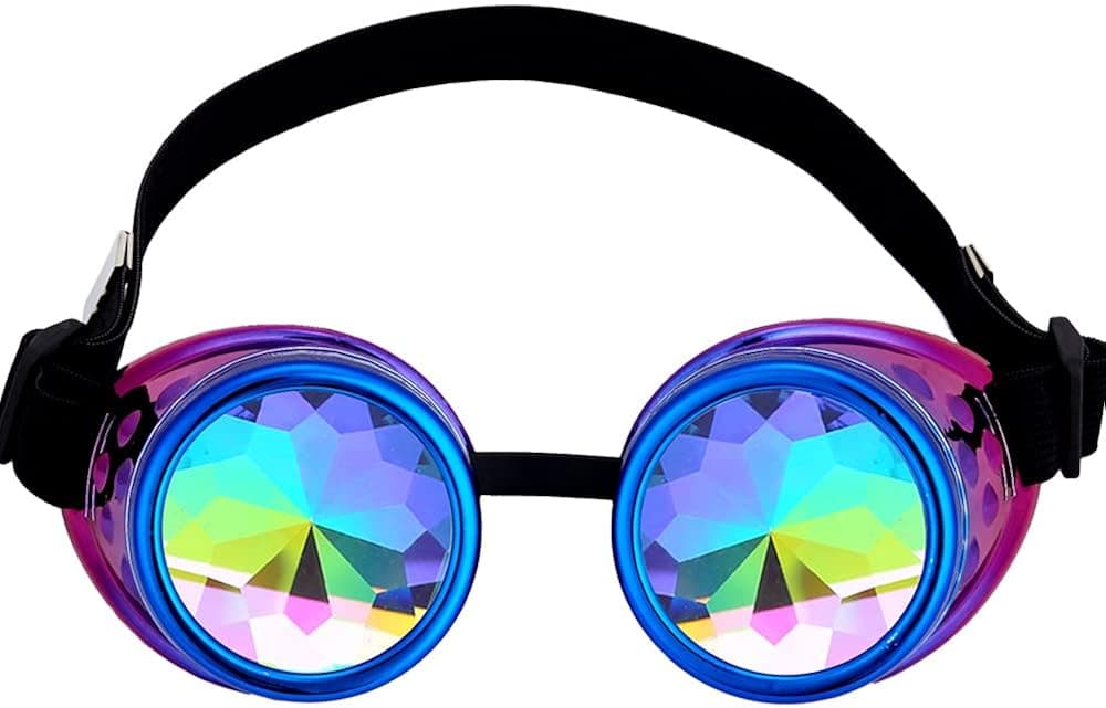 Kaleidoscope Goggles for Raves Trippy Psychedelic Steampunk Glasses with Rainbow Prism Diffraction Crystal Lenses