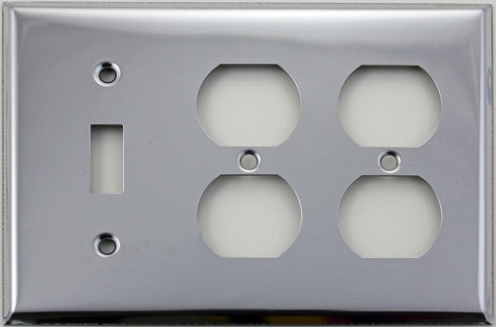 Polished Chrome 3 Gang Wall Plate - 1 Single Toggle 2 Duplex Outlets