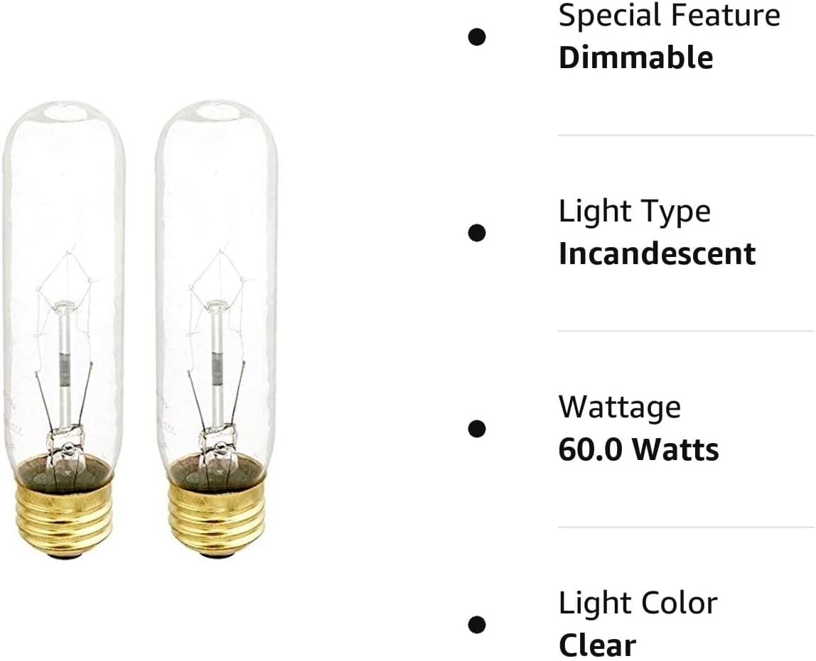 Bulbrite B60T10C 60-Watt Incandescent T10 Tubular Bulb, 120V, Clear (2)