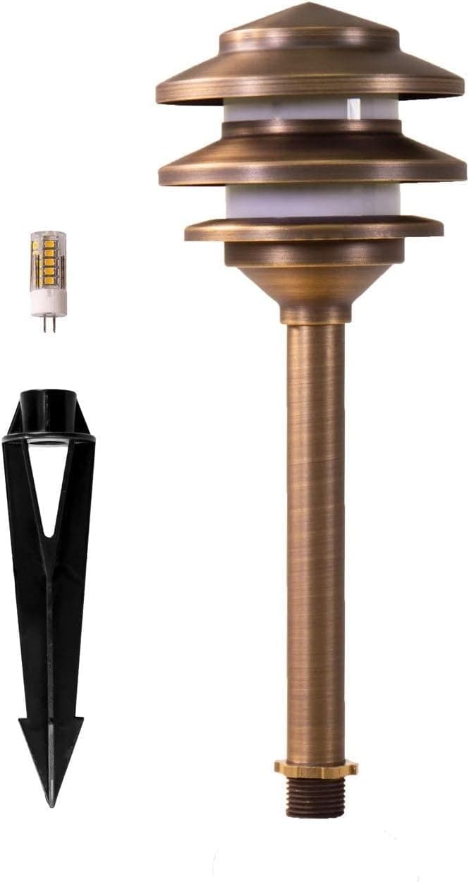 Lumen Logic 12V Cast Brass Pagoda Path Light (Bronze) with 3W 2700K LED GU4 Bulb