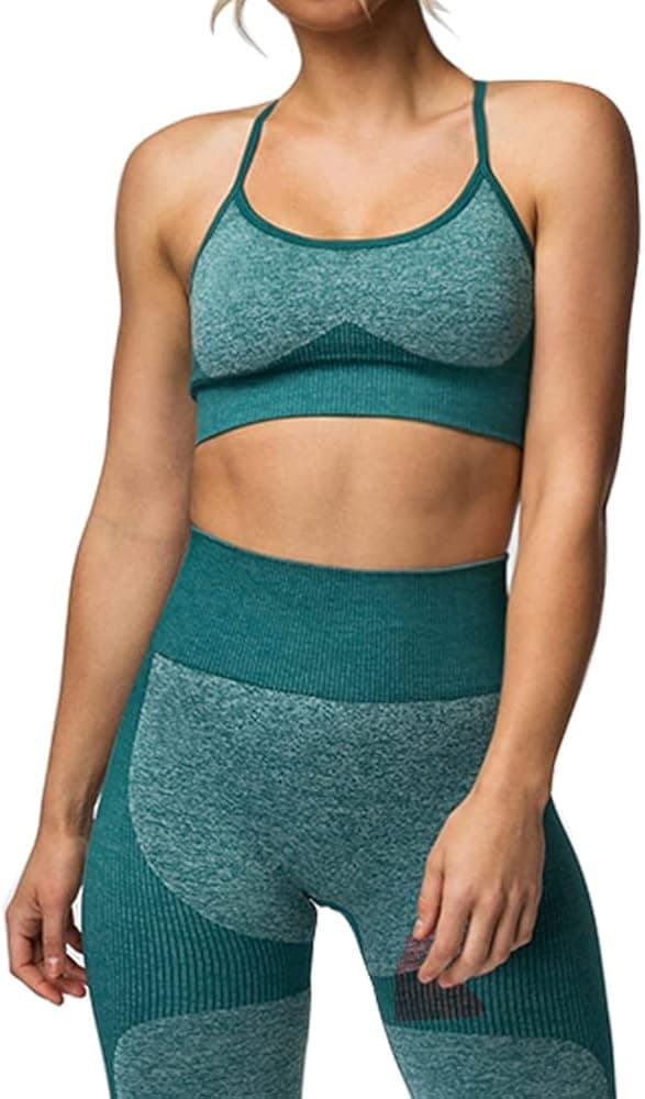 Jetjoy Women 2 Piece Outfits Leggings+Sports Bra Yoga Set Compression Tights Gym Athletic Sweatsuit Activewear