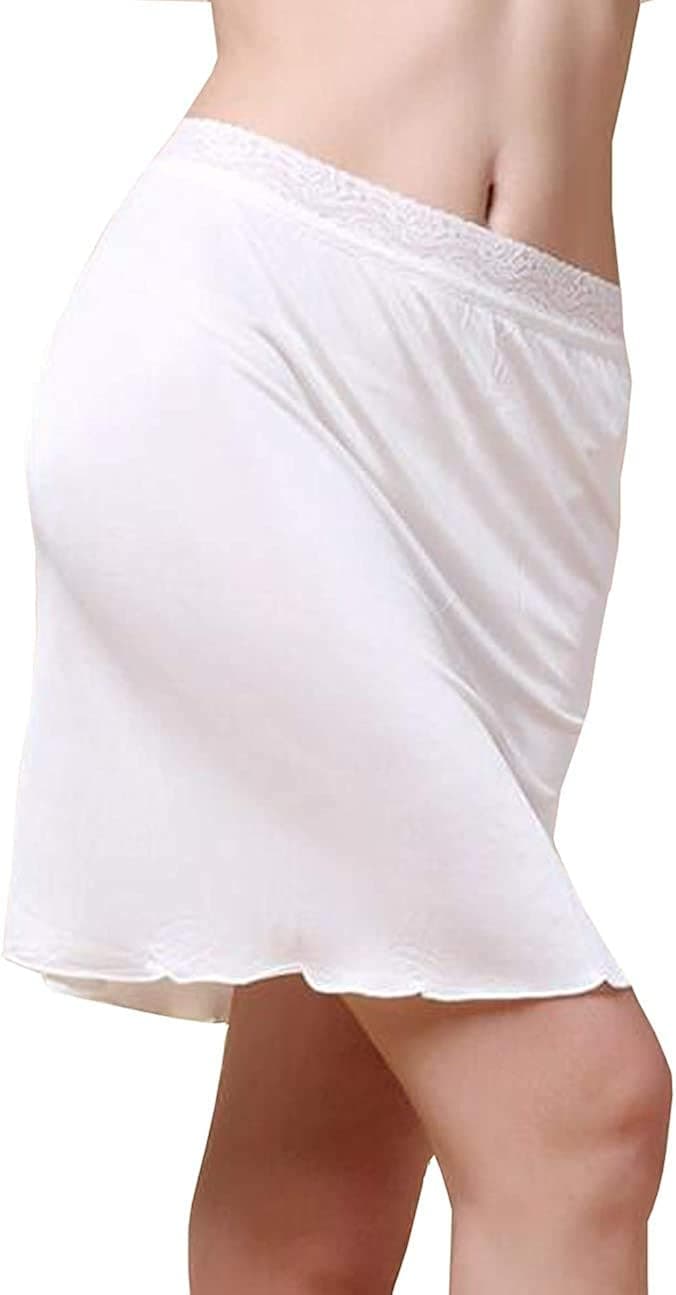 Zylioo Women's Mulberry Silk Knitted Elasticated Lace Waist Half Slips Underskirt Breathable and Anti-Static Underdress