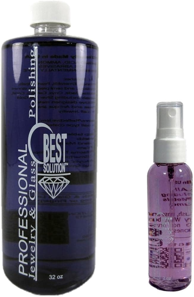 Best Solution Silver Gold Diamonds Costume Jewelry Cleaner 32oz Bottle w/ 2oz Travel Spray Bottle