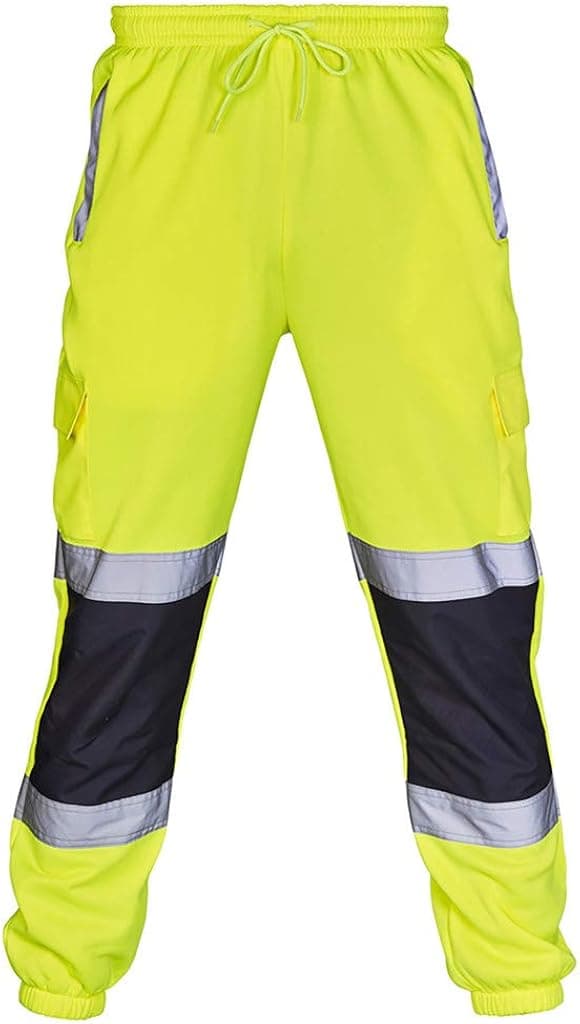 Mens Casual Cargo Pants Hi Vis Viz Reflective Overalls High Visibility Safe Work Pants Outdoor Hiking Trousers Big and Tall