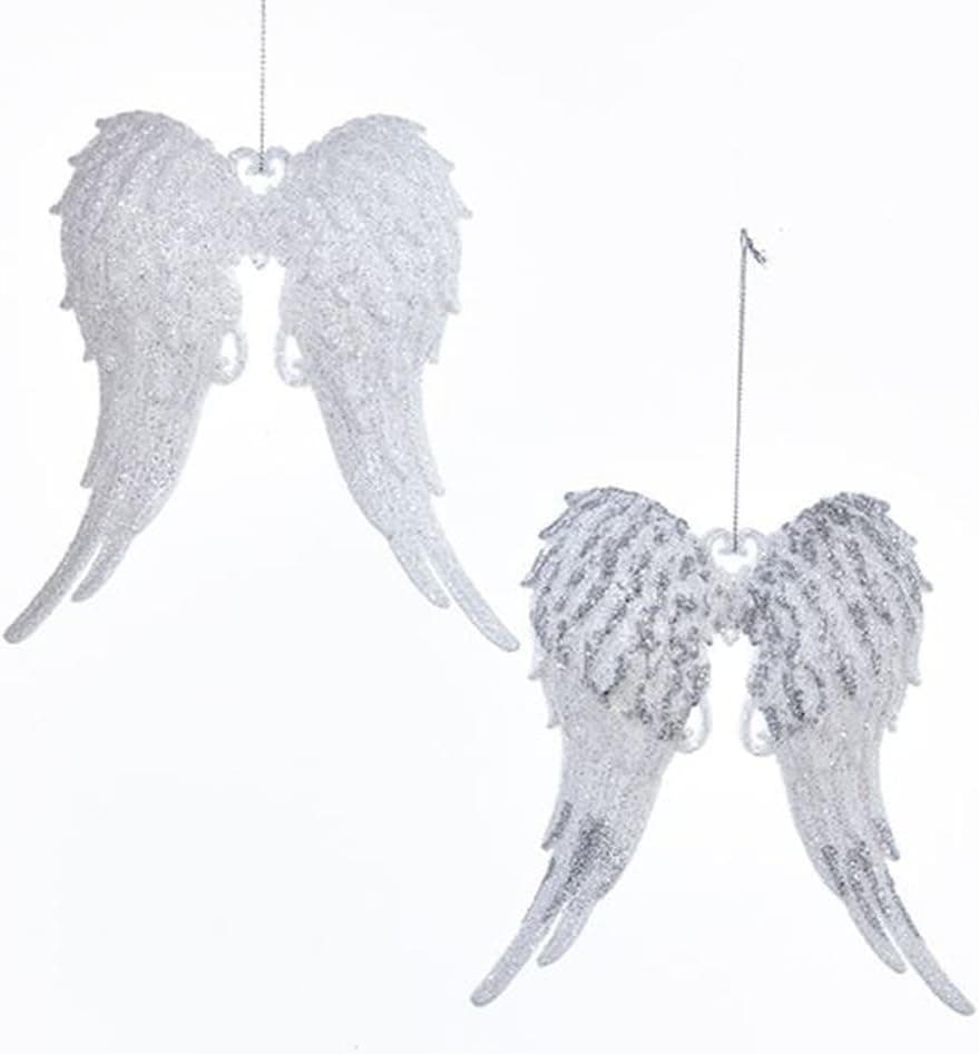 Kurt Adler 5.7" Wht W/Silv Glttr Angel Wings 2A