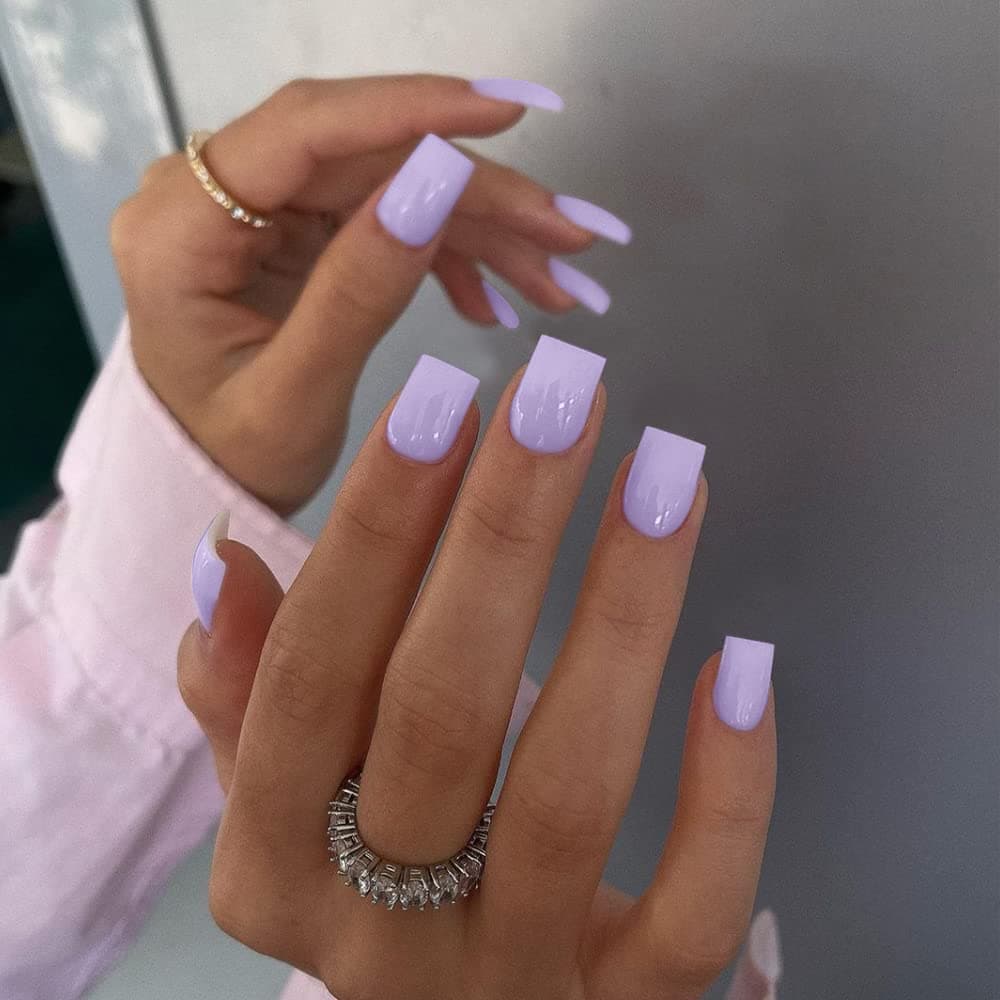 Light Purple Press On Nails Short Square,KXAMELIE Gel Manicure Press ons with Feature Protective UV Coating,Polish-Free Short Fake Nails,PureFit Technology Reusable Press-on Nails for Women Girls Daily Wear