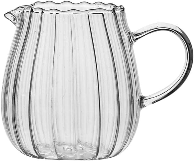 Ochine Elegant Wave Shaped Clear Crystal Glass Creamer Coffee Milk Creamer Pitcher Serving Pitcher Sauce Pitcher Milk Creamer Jug Creative Embossed Stripe Crystal Glass Creamer Pitcher for Kitchen