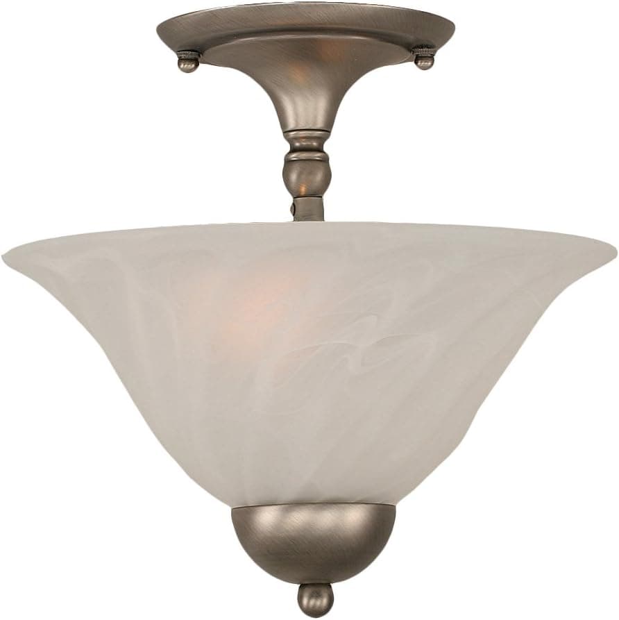 Toltec Lighting 120-BN-5721 Two-Bulb Semi-Flush Mount Brushed Nickel Finish with White Alabaster Swirl Glass, 12-Inch