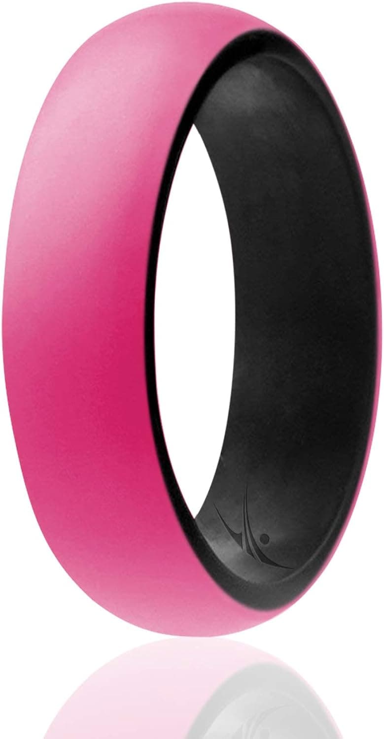 ROQ Silicone Rubber Wedding Ring for Women, Dome Duo Collection, Breathable Silicone Wedding Band, Anniversary Rings, Promise Ring, 5.5mm Wide 2mm Thick, Multi Packs, Multi Colors