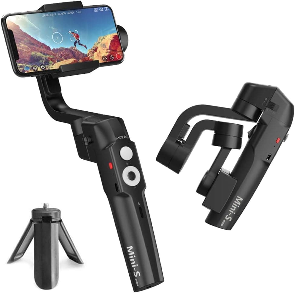 MOZA Mini-S Foldable 3-Axis Gimbal Stabilizer Smartphone Gimbal Compatible with iPhone 11 Xs Max Xr X 8 with Quick Play Back,One-Button Zoom, Time-Lapse, Object Tracking, Inception Mode Function