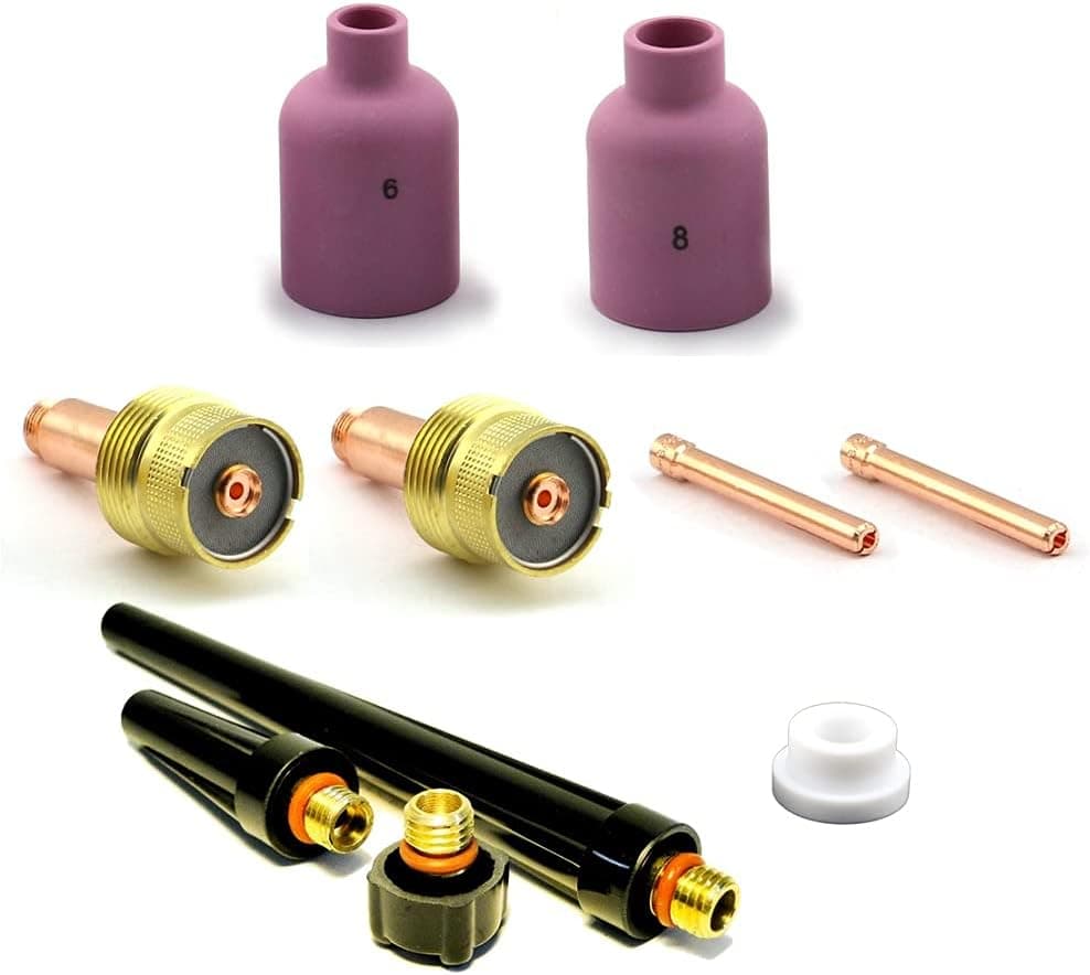 WeldingCity TIG Welding Torch Accessory Kit (1/16") Collet-LARGE Gas Lens-Ceramic Cup-Gasket-Back Cap for Torch 17, 18 and 26 Weldcraft Miller Lincoln Hobart ESAB AHP (T17)