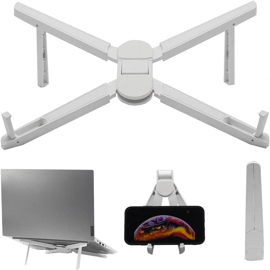 SOARCHICK Foldable Laptop Stand for Desk Portable Multi-Angle Adjustment ABS Plastic Lightweight Multifunction Office Stand Holder Compatible with Laptop iPad Tablet Phone Book ( White )