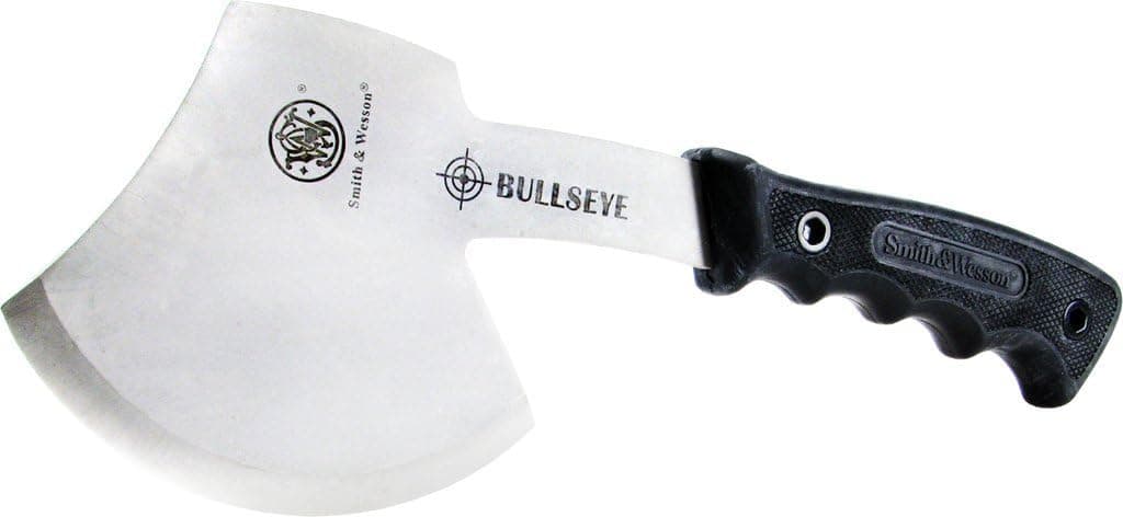 Smith & Wesson Bullseye Hatchet and Fixed Blade Guthook Knife Combo with S.S. Blade and Rubber Handle for Outdoor, Tactical, Survival and Everyday Carry