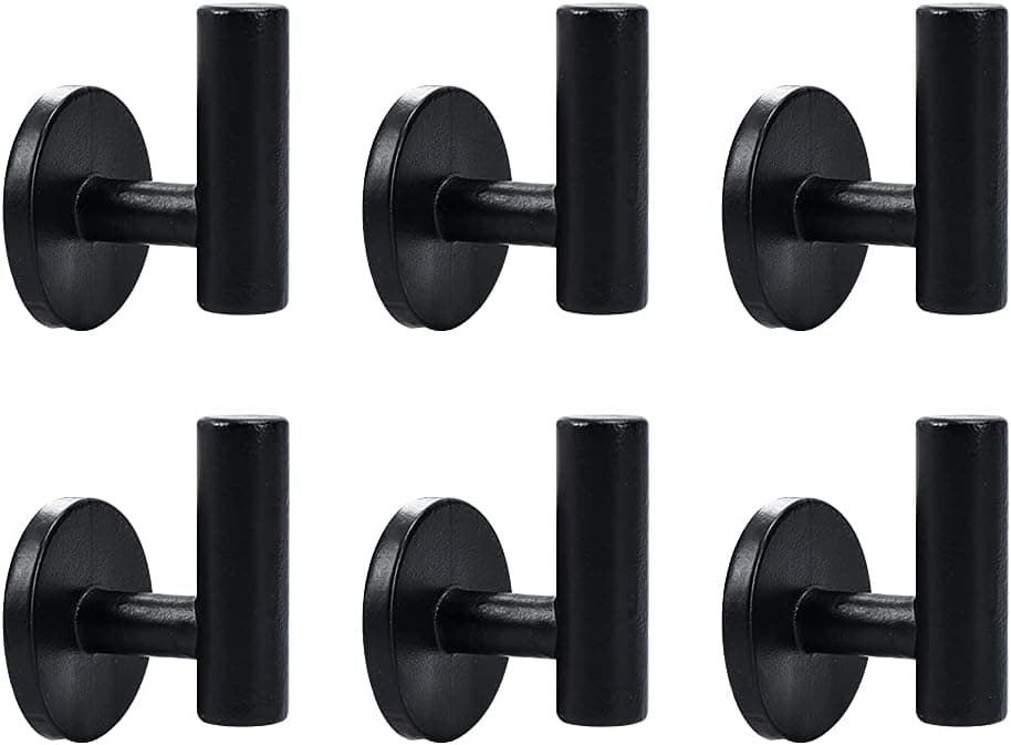 HOME MASTER HARDWARE Towel Hooks 6 Pack, Robe Hook Holder for Cabinet Closet Door, Wall Mounted Bath Coat Hook for Bathroom Bedroom Hotel Kitchen Garage Pool, Matte Black