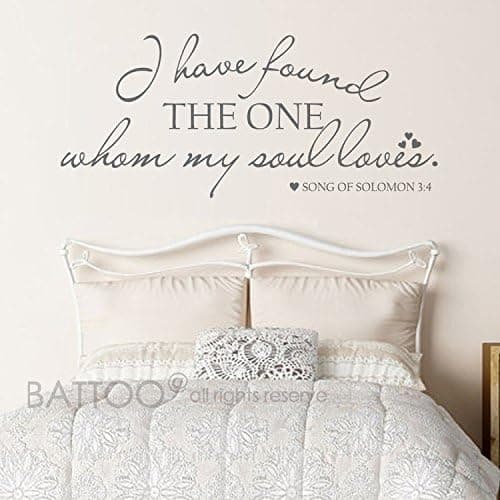 BATTOO I Have Found The One Whom My Soul Loves Wall Decal - Vinyl Lettering - Vinyl Wall Decal - Scripture Decal - Romantic Love Quote - Wedding Registry(Dark Gray, 50.5" WX22 H)