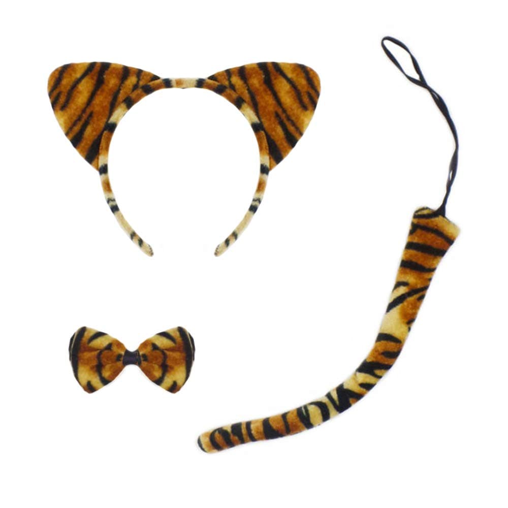 CBLUO Halloween Cat Ears Headband Kitty Bow Tie Tail Women Cat Hair Hoops Kitten Hair Bands Headpiece Hairband Christmas Birthday Party Decoration Cosplay Costume Handmade Hair Accessories Tiger