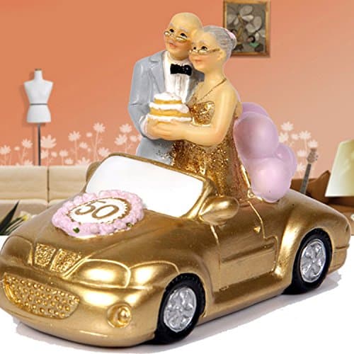 Cake Toppers Golden Marriage Couples in A Golde Car 50th Anniversary Cake Topper (4)