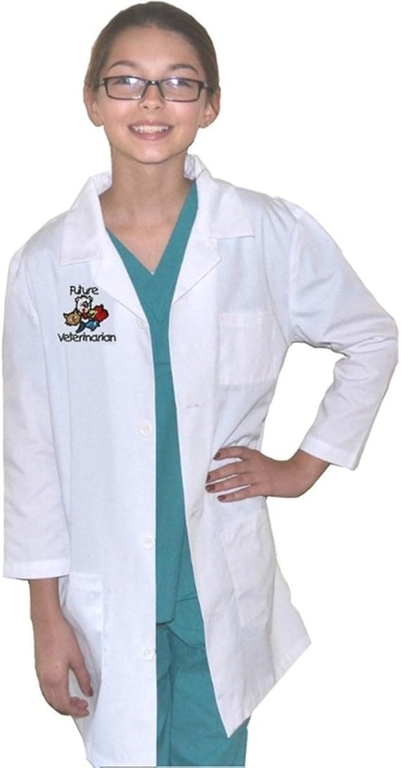 Kids Veterinarian Lab Coat with Animals, Size 5/6 White