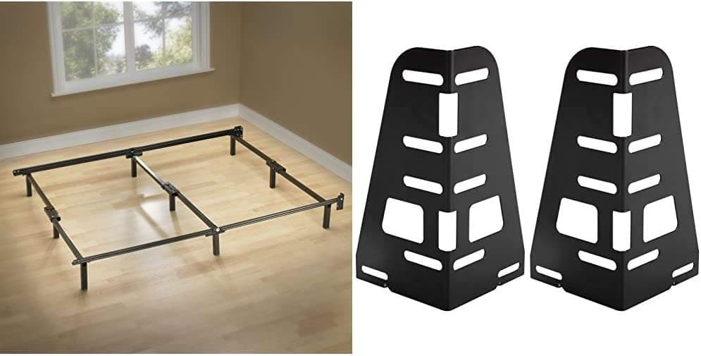 Zinus Michelle Compack 9-Leg Support Bed Frame, for Box Spring and Mattress Set, Full, Black (AZ-SBF-07F) & SmartBase Headboard and Footboard Brackets, Set of 2