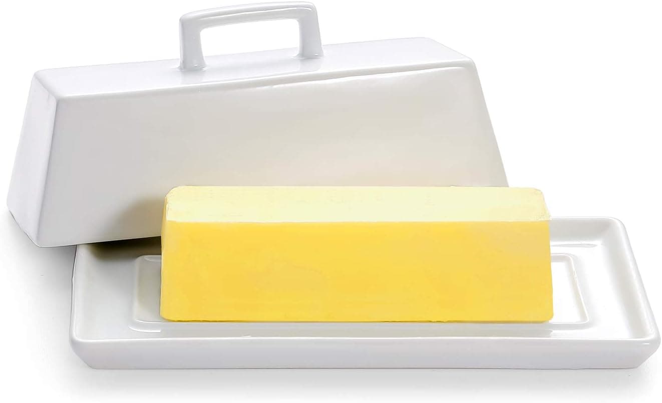 Ceramic Butter Dish, Porcelain Butter Dish with Lid Handle Cover Design