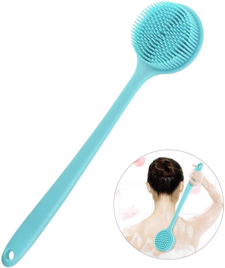 YAHEA Silicone Back Brush Long Handle for Shower, Body Exfoliator Bath Brush with Soft Bristles Back Scrubber for Men Women Elderly(Green)