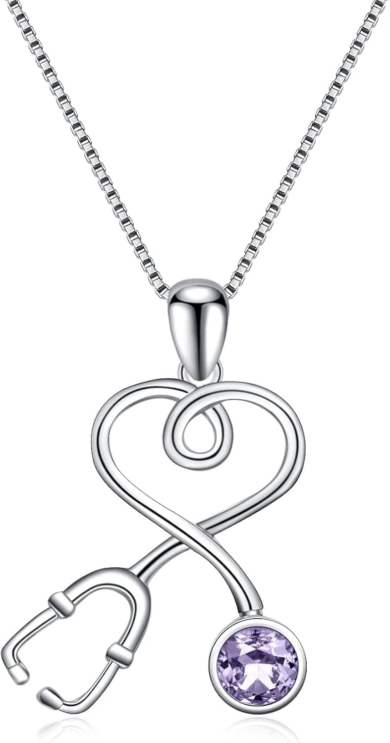 AOBOCO Stethoscope Necklace Sterling Silver Embellished with Crystals from Austria, 2023 Graduation Nurse Week Gifts Medical Jewelry for Doctor Nurse Medical Student RN Nurse Gifts for Women