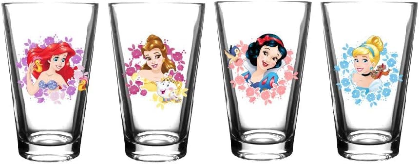 Disney Princess Tumbler Set - 16 oz. Glass Capacity - Set of 4 Glasses - Classic Shape