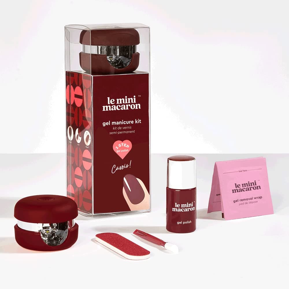 le mini macaron DIY Gel Manicure Kit | Gel Nail Polish Kit w/LED Nail Dryer Lamp, 1 Gel Polish, Cuticle Stick, Nail File, & Remover Wraps, Cassis