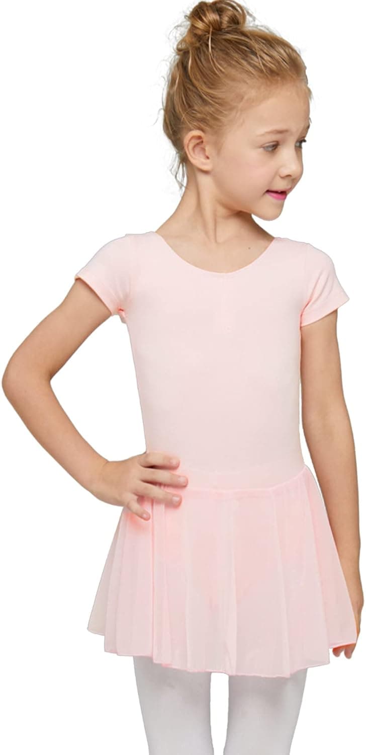 MdnMd Toddler Girls Ballet Leotards with Skirt Classic Short Sleeve Dance Gymnastic Ballerina Outfit Dress