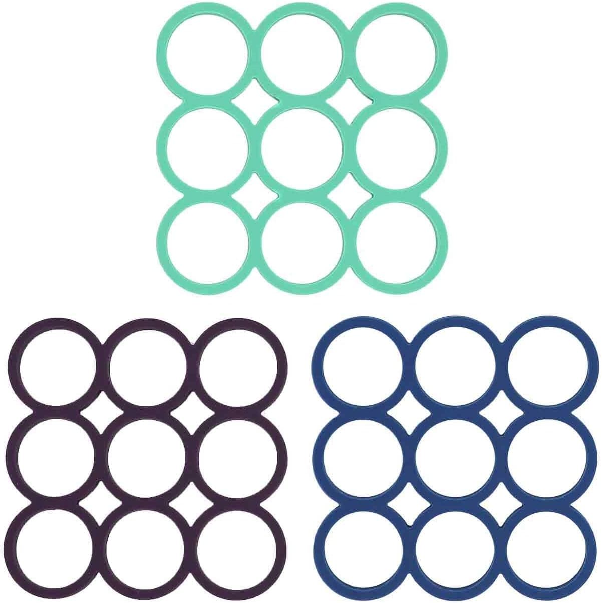 myHomeBody Silicone Trivet Heat Resistant Mat | Non-Slip Mat for Kitchens | Trivets for Hot Dishes, Hot Pads | Kitchen and Cooking Accessories | 3 Colors, Aqua, Navy, Violet Loops, Set of 3