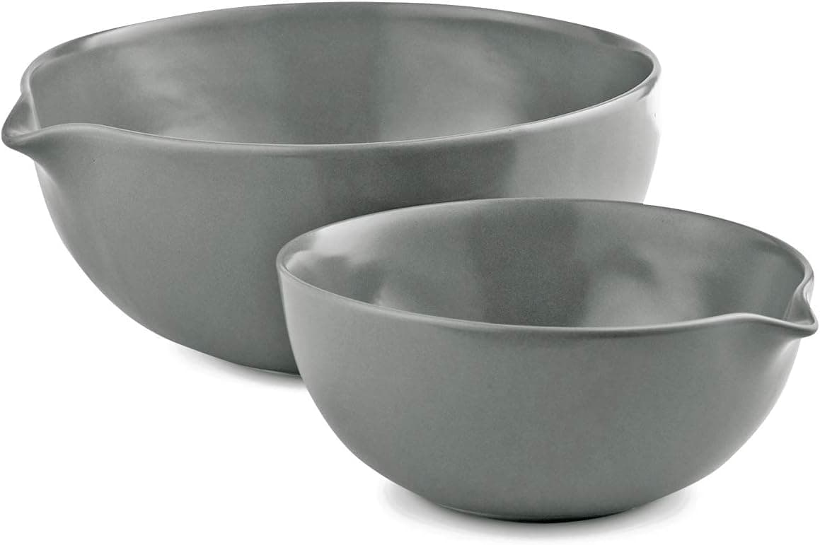 Serving Bowl Set Porcelain Nesting Bowl Stackable Mixing Bowl Set with Pour Spouts, Dishwasher Safe Baking and Cooking Perfect for Kitchen,Grey