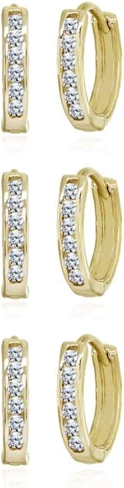 Sterling Silver Tiny Small 13mm Channel-set Cubic Zirconia Round Huggie Hoop Earrings for Men Women Girls
