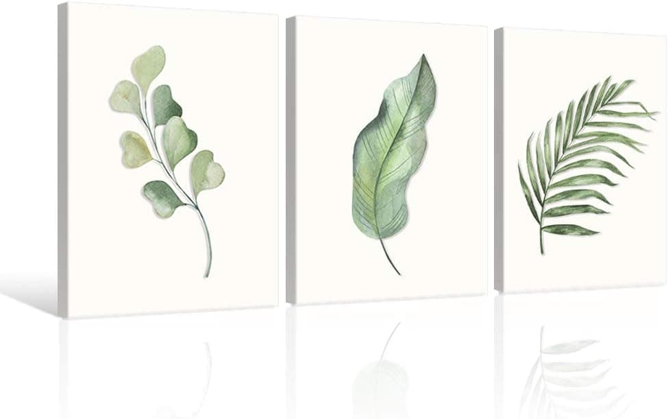 Canvas Wall Art Modern green plant series Wall Art Prints Watercolor green leaves poster and print canvas oil painting Wall Prints Framed for Bathroom Living Room Home Office Kitchen Wall Décor