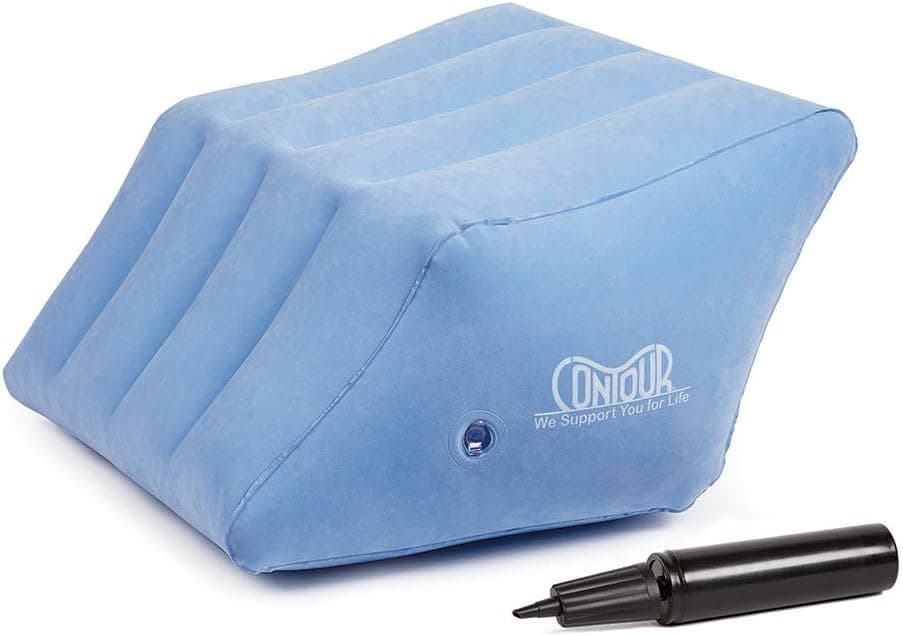 2-in-1 Contour Legacy Leg Pillow; Leg Elevation and Knee Pillow Helps Relieve Acid Reflux, Back, Hip, and Knee Discomfort; Inflatable; Blue