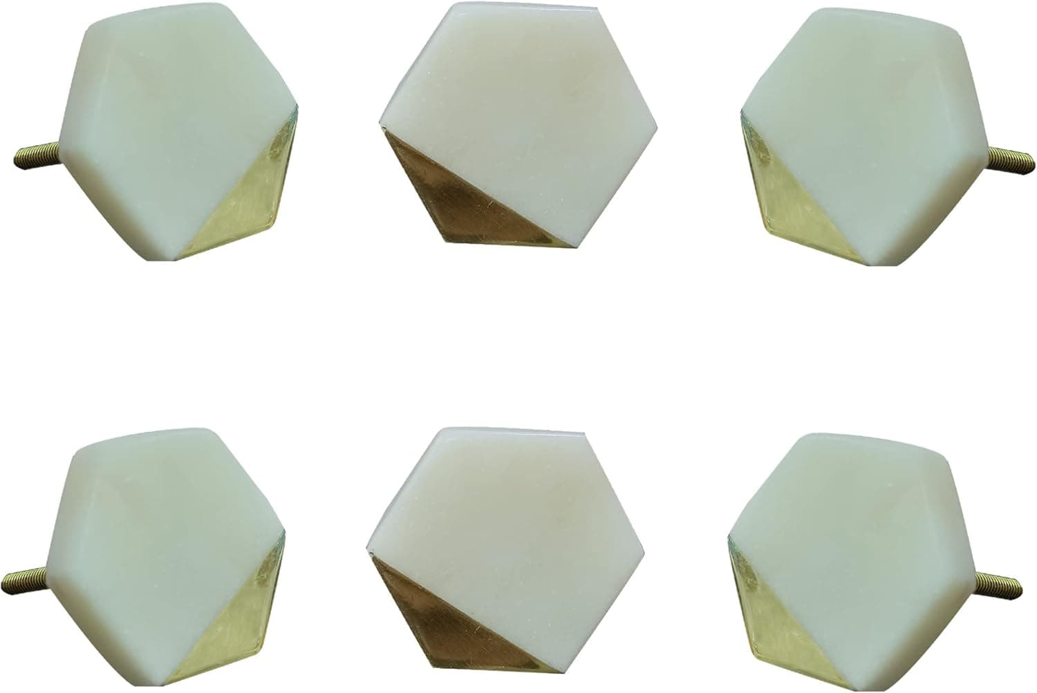 Perilla Home Set of 6 Marble Knobs Decorative Hexagon Knobs for Home Kitchen Cabinet Hardware Cupboard Glass Door Dresser Wardrobe and Drawer Pulls