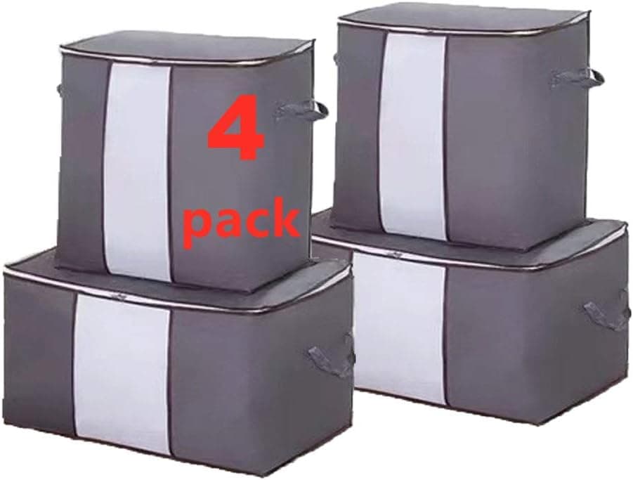 N/W Large Capacity Storage Bags,Reinforced Handle Stainless Steel Zippers for Comforters, Blankets,Bedding,Clothes,Clear Window,4 Pack(2 high Size and 2 Wide Size),Storage Bags,Grey…
