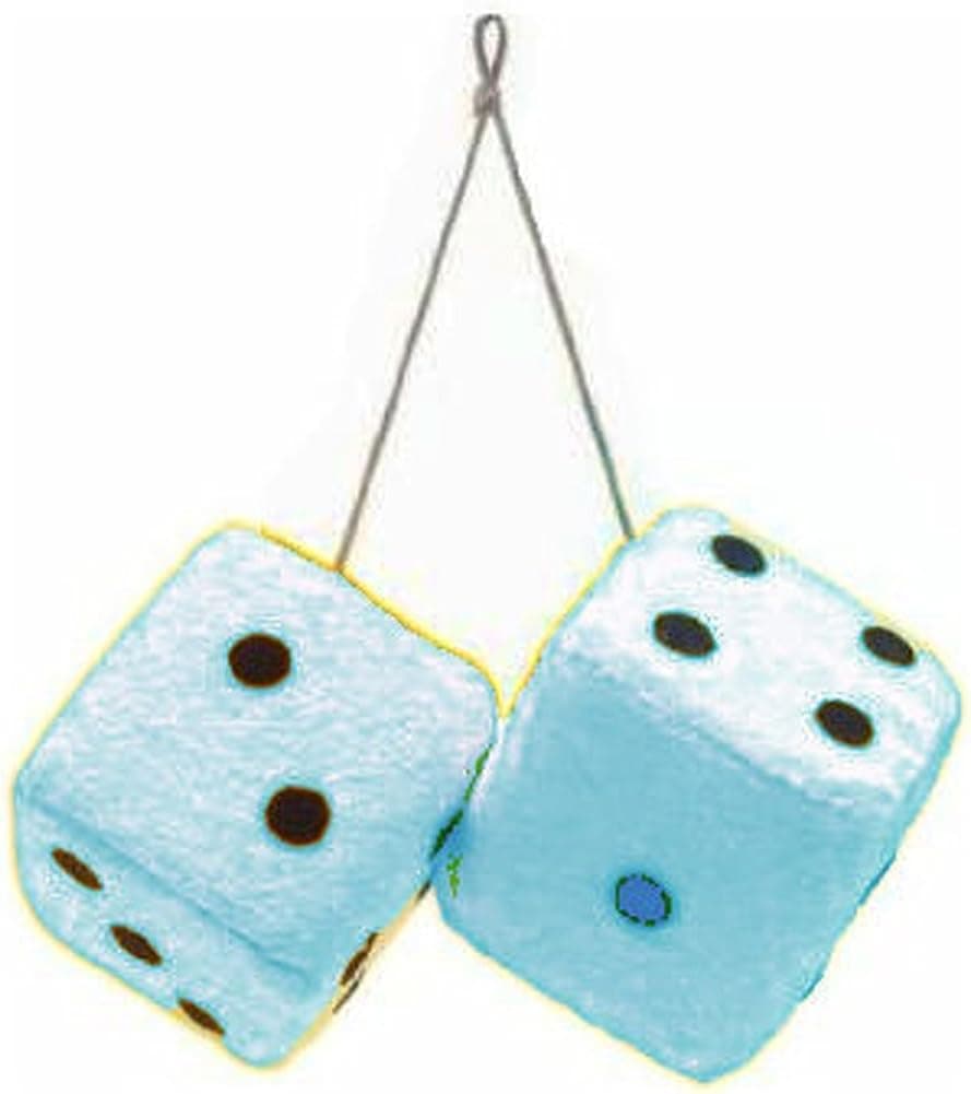 Light Blue Fuzzy Car Dice - Good Luck Charm Fuzzy Dice in Light Blue for Car