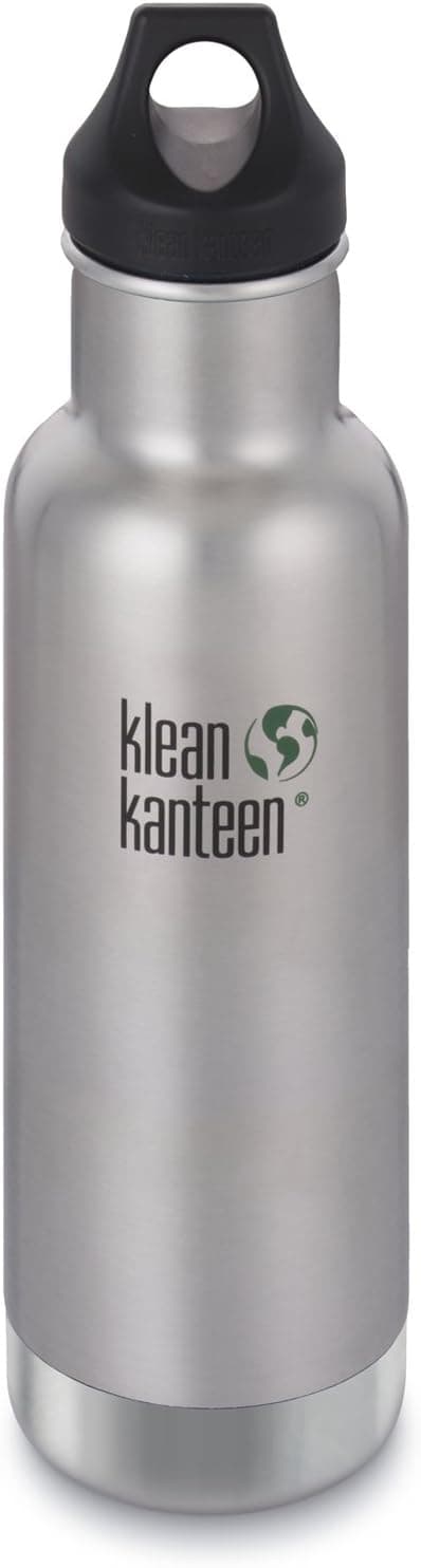 Klean Kanteen Classic Stainless Steel Double Wall Insulated Water Bottle with Loop Cap, 32-Ounce, Brushed Stainless
