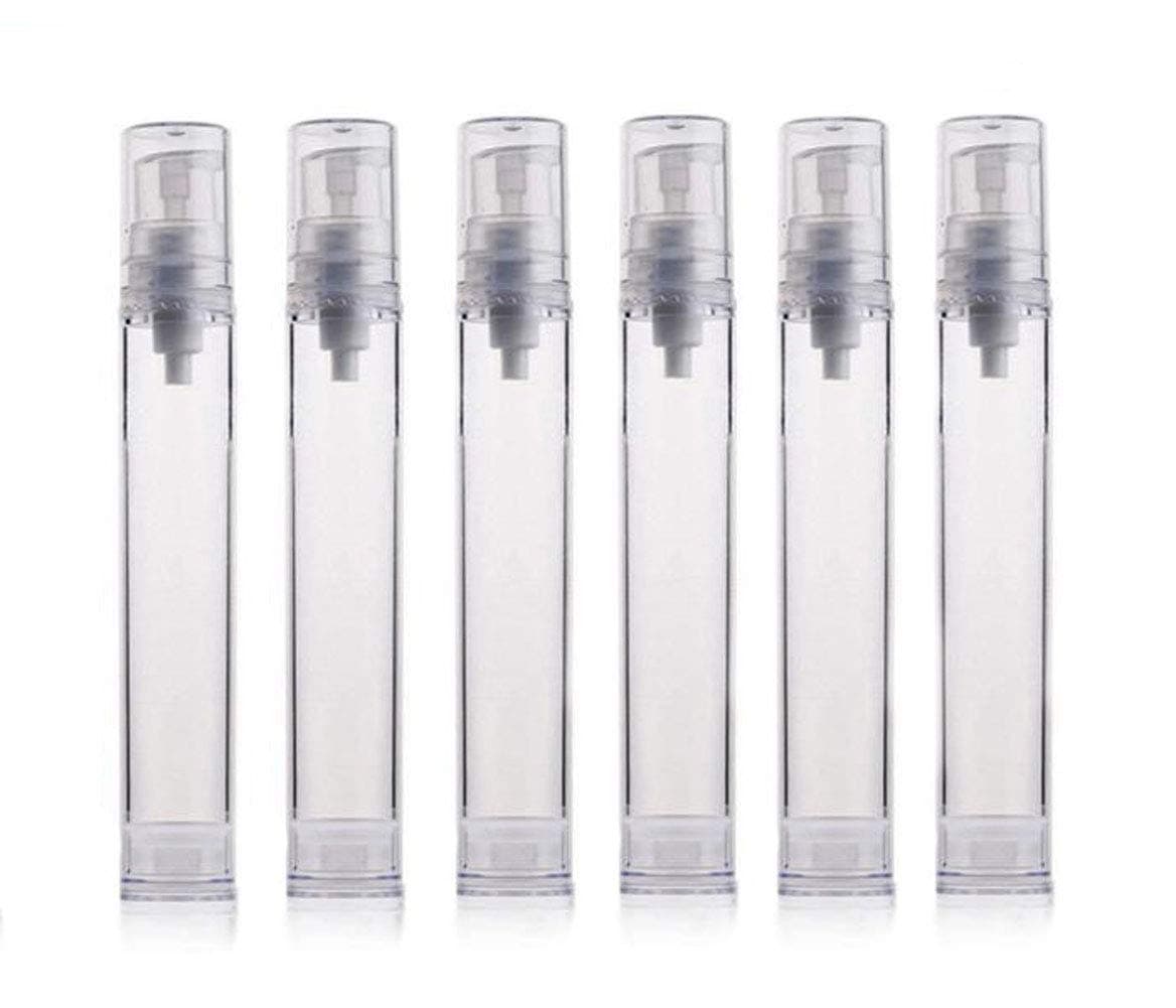 6PCS Portable Empty Refillable Plastic Airless Vacuum Pump Cream Lotion Make Up Bottle Toiletries Liquid Cosmetic Container Lightweight Leak Proof Shockproof Travel Container size 15ml/0.5oz