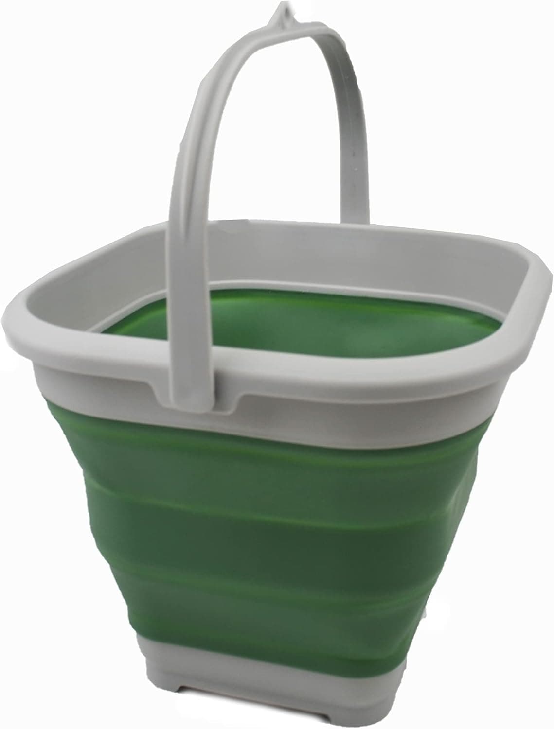 SAMMART 5.5L (1.4 Gallon) Collapsible Square Handy Bucket/Foldable SquareWater Pail/Portable Tub with Handle. (Grey/Dark Sea Green, 1)