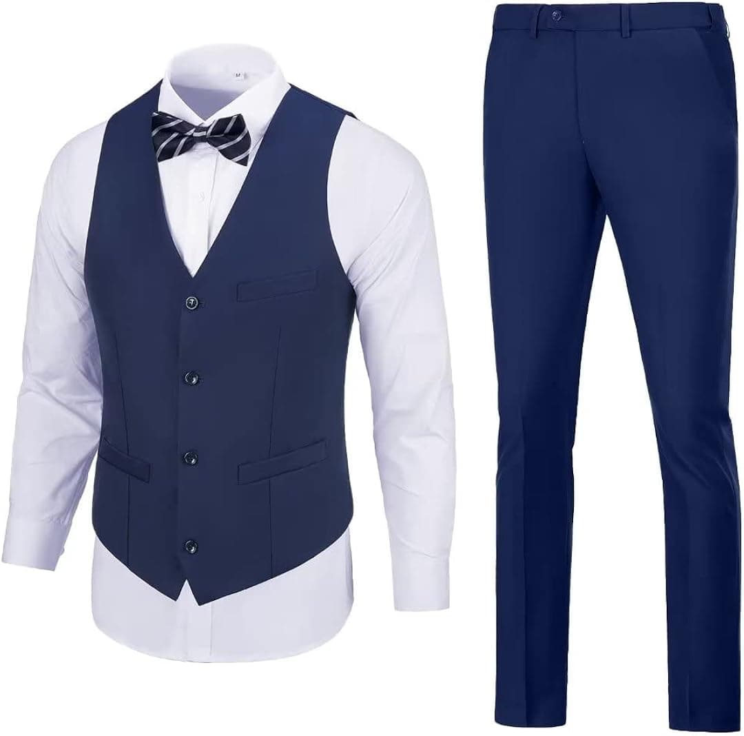 funsunux Mens Suit 2 Pieces Suit Vest Pant Set Slim Fit Formal Suit Waistcoat