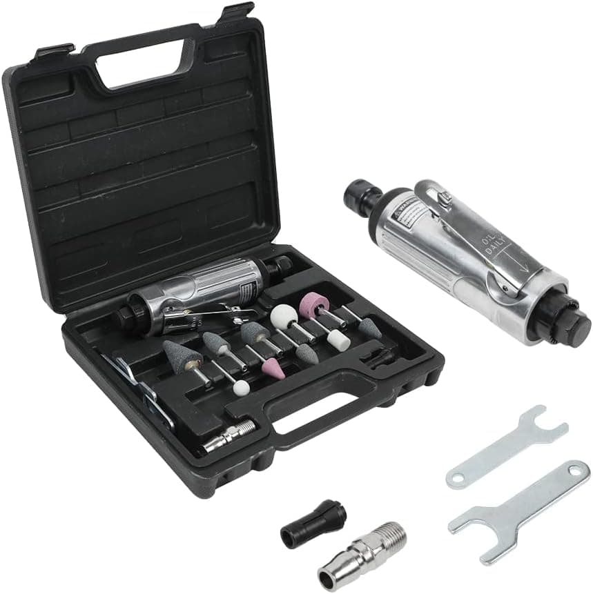 1/4" Air Die Grinder 15Pcs Straight Air Grinder kit, Pneumatic Grinder Tool kit with 1/4" and 1/8" Collet, Mold Grinder Accessories