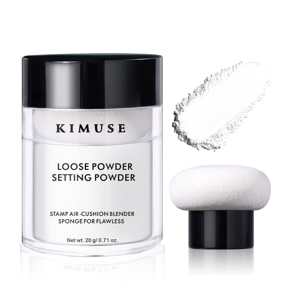 KIMUSE Mineral Wear Loose Powder, Translucent Extra Coverage Face Makeup Setting Powder, Oil Control Wear Pressed Powder Foundation, Translucent White Setting Powder 0.7 Ounce