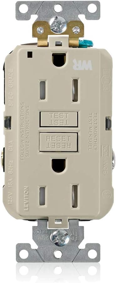 Leviton G5262-WTI 15A-125V Extra-Heavy Duty Industrial Grade Weather/Tamper-Resistant Duplex Self-Test GFCI Receptacle, Ivory, 15-Amp